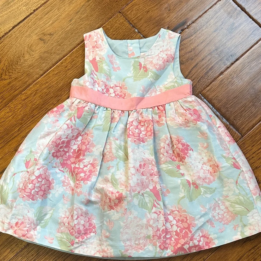 Floral Silk Pink and Blue Kids Dress - Picture 1 of 6